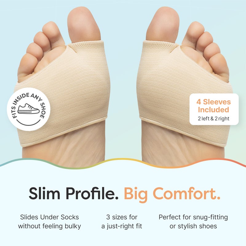 ZenToes Metatarsal Pads for Men and Women - Ball of Foot Support Cushions for Sesamoiditis, Metatarsalgia, Morton's Neuroma - 2 Pairs Fabric Sleeves with Gel Inserts (Small, Beige) - Image 4